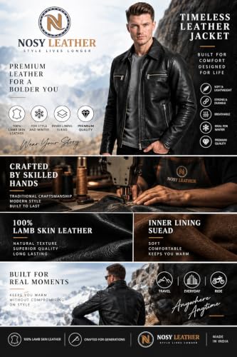 Image of Men's 100% Genuine Lambskin Leather Jacket with Suede Lining, Premium YKK Zippers, Full Sleeve Winter & Casual Biker Jacket