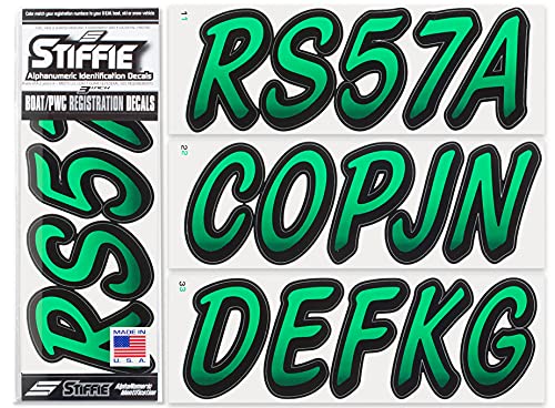 Image of STIFFIE Whipline Seafoam Green /Black 3 inch Boat & PWC Registration Decals • Numbers Letters Stickers