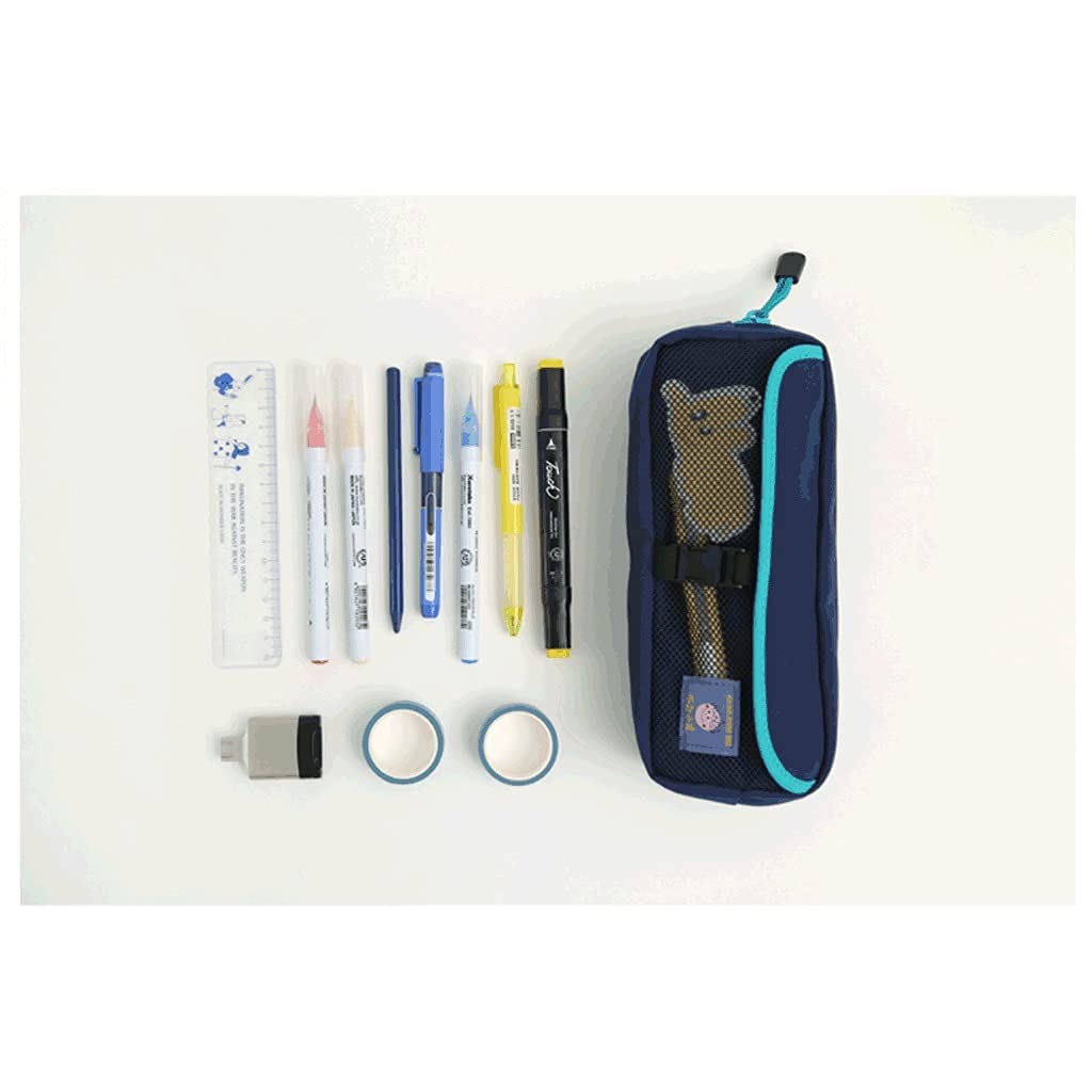 Caja de lápices Funda de lápiz de Gran Capacidad con Cremallera, Bolsa de Almacenamiento de papelería Multifuncional con Bolsa de Malla, Bolsa de cosmética Bolsa Grande Bolsa de Bolsa Azul/Negro Bol