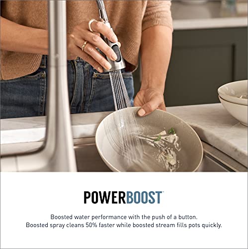 Image of Moen Adler Spot Resist Stainless One-Handle High Arc Kitchen Sink Faucet with Power Clean Pull Down Sprayer, 87233SRS + Deck Mounted Kitchen Lotion or Soap Dispenser with Refillable Bottle, 3942SRS