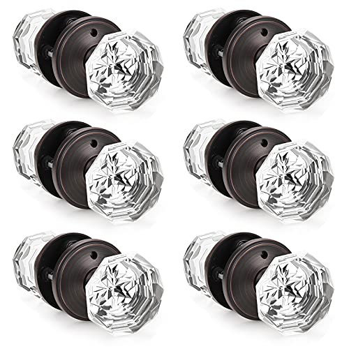 Gobrico Privacy Glass Door Knobs Interior Crystal DoorKnobs with Lock | for Bedroom/Bathroom, Oil Rubbed Bronze, 6 Pack