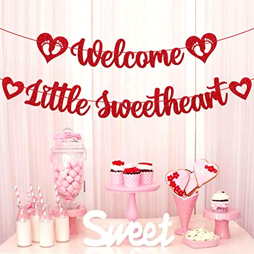 Image of FestikoValentine's Day Banner Welcome Little Sweetheart Decoration Happy Valentine's Day Theme Welcome New Born Baby Celebration Party Supplies