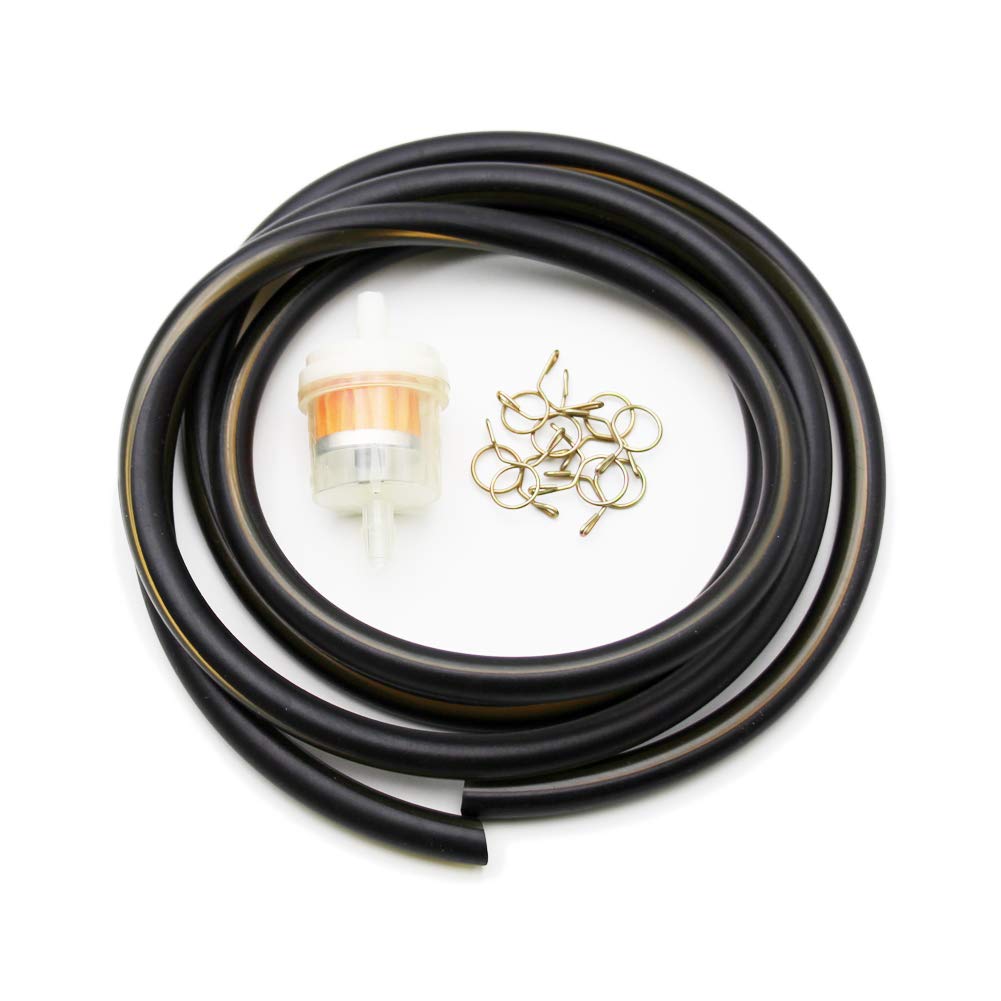 PRO BAT 0.2''x59'' (5mmx1.5m) Motorcycle Fuel Line Tube Oil Gas Line Petrol Hose for ATV Dirt Bike Go Kart Moped Pocket Bike Most of Chinese Scooter with Hose Clamps Fuel Filter, Black