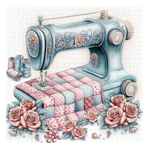Rompecabezas Vintage de Máquina de Coser para Adultos, 1000 Piezas, Rompecabezas Retro de Flores con Diseño de Rosas miniatura 2