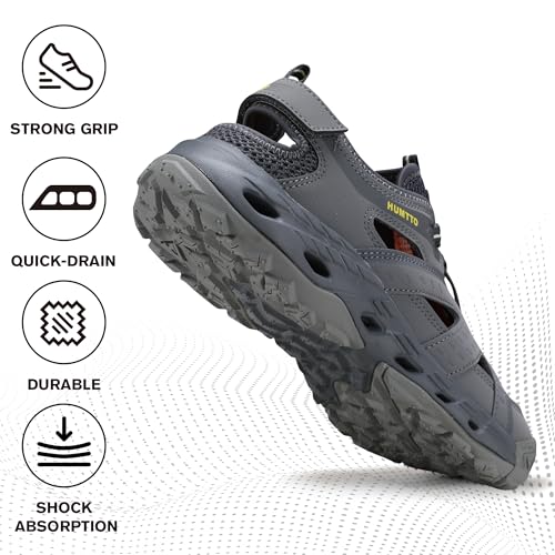 HUMTTO Men's Amphibious Closed Toe Hiking Sandals Quick-Dry Water Shoes Non-Slip Athletic Adjustable Outdoor Fisherman Beach Summer Walking Travel Shoe3