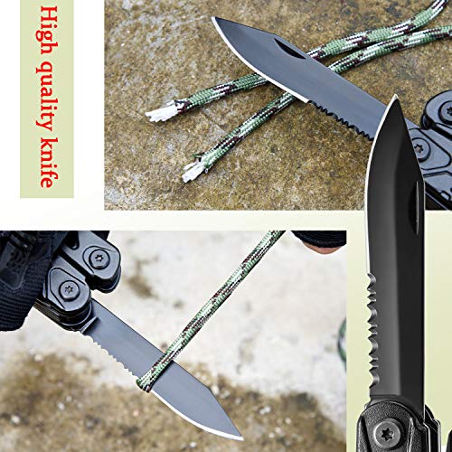 Camping Multitool Accessories Gifts for Men: 15-in-1 Pocket Fold Compact Tools with Knife Axe Hammer Screwdriver Plier Bottle Opener Durable Pouch for Fishing Hunting Backpacking Hiking Kit