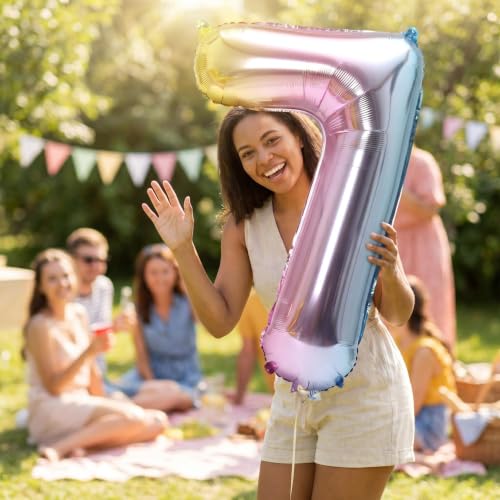 Image of YPSelected 32 Inch Large Foil Helium Number Balloon Birthday Wedding Party 0-9 (Rainbow, 7)