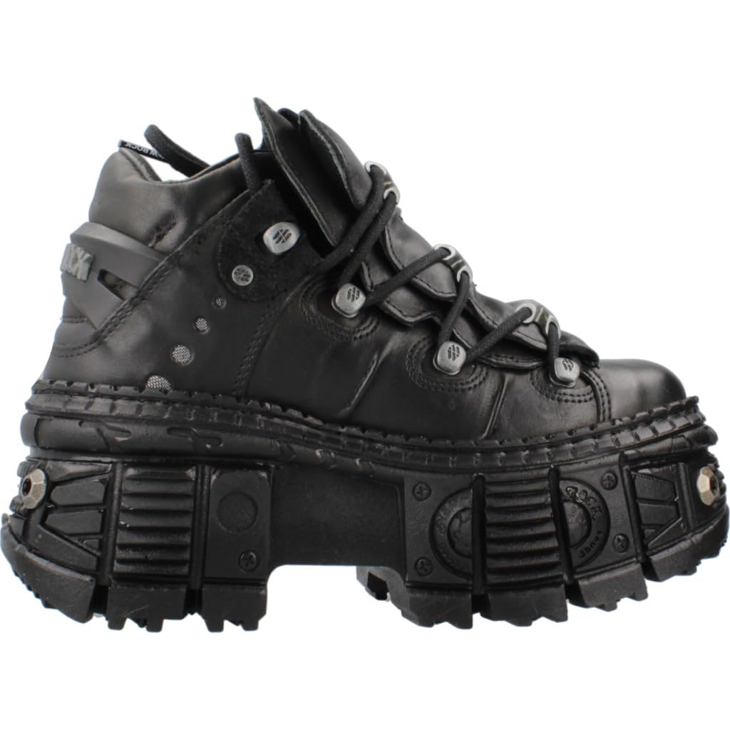 New Rock M.WALL106-S25 Unisex-Stiefel, mit Schrauben, Power-Schrauben, mit Schnürsenkeln, Leder, Schwarz, Unisex