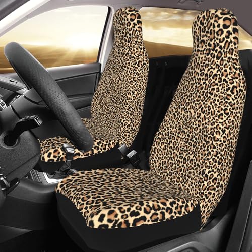 Yobvec Cheetah Print Car Seat Covers Front Universal Set of 2 Leopard Car Accessories
