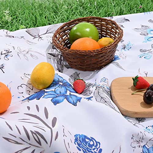 Floral Table Cloth For Spring Summer, Flower Waterproof Tablecloth Square 55 X 55 Inch, Easter Farmhouse Tablecloths, Outdoor Table Cover For Kitchen Dining Room Picnic Party Decor, Blue And White #TOP3