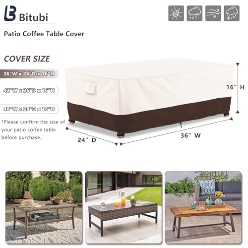 Image of Bitubi Waterproof Patio Coffee Table Cover, Rectangular Outdoor Small Side Table Cover - Fits up to 36L x 24W x 16H inches, Brown