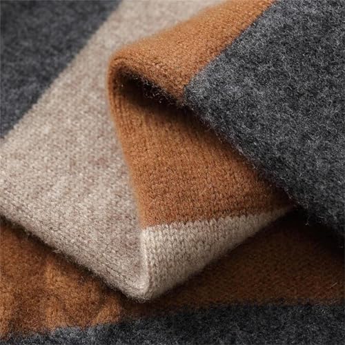 Men's Quarter-Zip Merino Wool Sweater Mock Neck Color Blocked Pullover Fall Loose Thickening Jumper 5