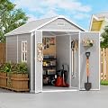 PIPLEO 6x8 FT Resin Outdoor Storage Shed with Floor, Plastic Garden Storage Shed with Lockable Door & Vent, All Weather Versatile Tool Shed for Backyard, Patio, Lawn, Cloud Gray (6x8 FT)