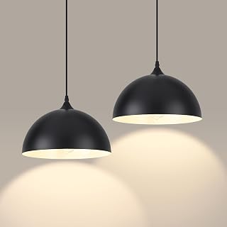 LWWHQ Black Dome Pendant Lights Kitchen Island 2-Pack, 11.8 Inch Modern Farmhouse Hanging Lights for Dining Room Bedroom