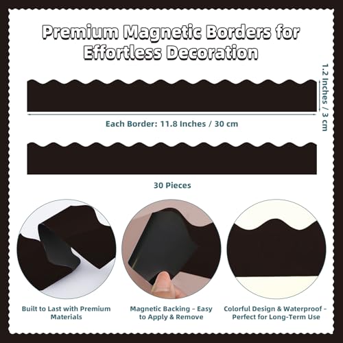 30 Pcs Magnetic Borders for Classroom Whiteboard - Black Magnetic Bulletin Board Border Set - Scalloped Chalkboard Border Strips for Teachers, Parents, DIY Home,School & Office Decoration