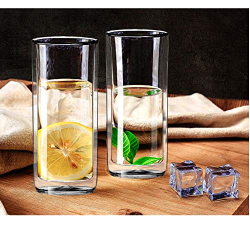 Sun's Tea (Set of 2) 20oz (600ml) Ultra Clear Strong Double Wall Insulated Thermo Glass Tumbler V3 Highball Glass for Beer/cocktail/lemonade/iced Tea/Smoothie (Real Borosilicate Glass, Not Plastic)3