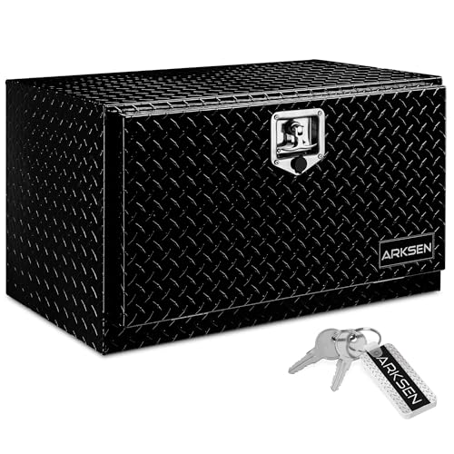 ARKSEN 30 Inch Heavy Duty Aluminum Diamond Plate Tool Underbody Box, Waterproof Square Truck Storage Organizer Chest for Pick Up Truck Bed, RV Trailer with T-Handle Lock and Keys - Black