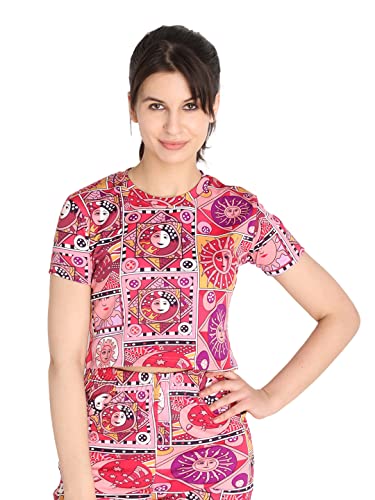 CHKOKKO Women Printed Workout Crop Top Pink Size M