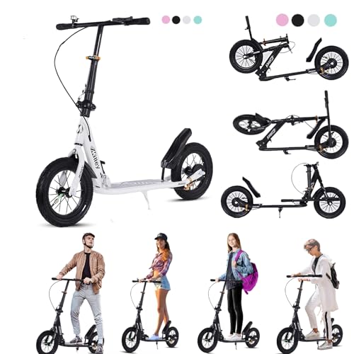 CUIOT Adult Kick Scooter 330 Lbs, Folding Commuter Scooter for Adults & Teens, 290mm Big Wheel, Adjustable Heigh, Rear Holding Brake, Lightweight Sports Scooter for Indoor and Outdoor,White