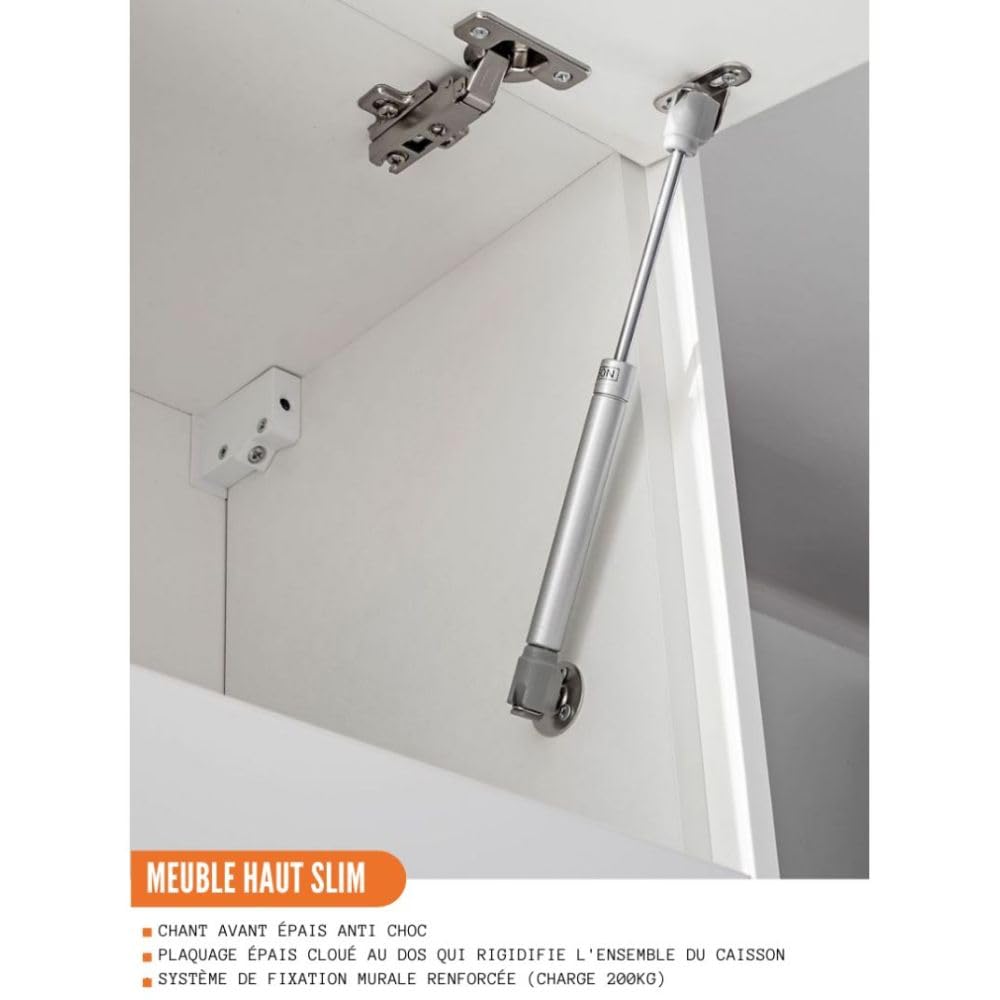 Cuisineandcie - Meuble Haut Bellissi en Chene Brut avec Porte Relevable L 90cm + Étagère - Armoire de Rangement