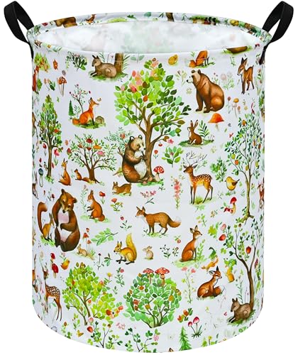 Image of Tree Print Round Laundry Hamper Storage Basket Bins Clothes Nursery Hamper for Home, Gift Storage Bins with Handles