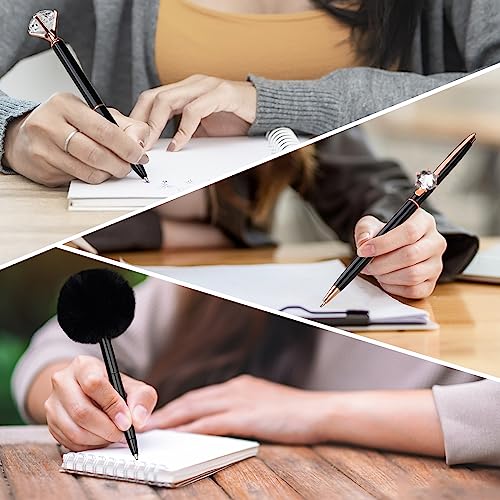 WEMATE 8 Pcs Ballpoint Pens Set Metal Crystal Diamond Pen Glitter Pen for Journaling Black & Blue Ink Pretty Cute Writing Pens Fancy Pens Gifts for Women Office Home Black - Image 3