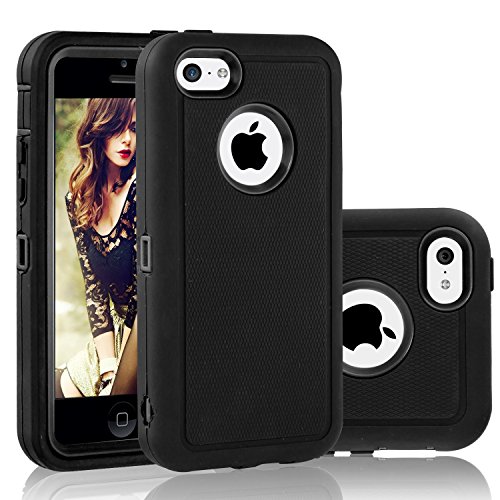 FOGEEK iPhone 5C Case, Dual Layer Anti Slip 360 Full Body Cover Case PC and TPU Shockproof Protective Compatible for Apple iPhone 5C ONLY (Black)