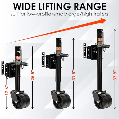 YOMILINK 1500 lbs Trailer Jack with Dual Wheel, Heavy Duty Swivel Boat Jack, 10" Lift, Bolt-on Tongue Trailer Jacks for RV Boat Trailers, Black by YOMILINK - Image 3
