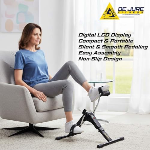 Image of De Jure Fitness Mini Cycle Pedal Exerciser with Adjustable Resistance & LCD Display | Compact Folding Design | Silent & Smooth Pedaling | Arm & Leg Exercise Bike for Seniors, Adults & Physiotherapy