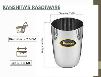 Kanshita's Rasoiware Unbreakable Stainless Steel Heavy Gauge Glass for Drinking and Serving Water and Cold Drink Set of 4 Pcs (350 ML)