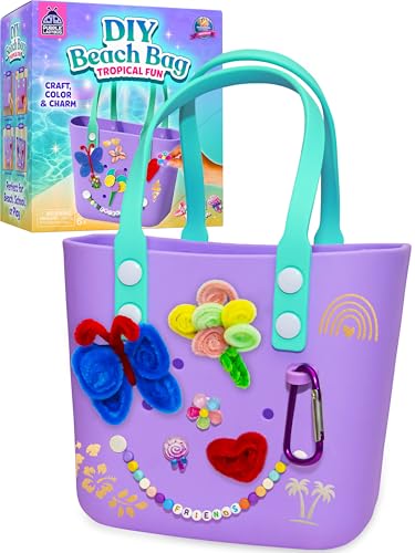 Decorate Your Own Rubber Beach Tote Bag - Waterproof Kids Beach Bag Gifts for 6 Year Old Girl & Fun Crafts for Girls Ages 6-8 - Summer Gifts for Kids Medium Rubber Tote Bag for Kids Age 6+