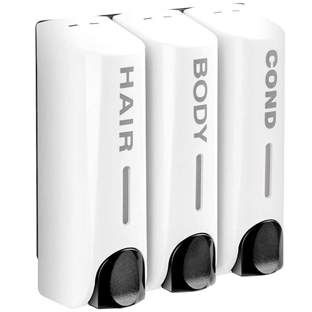 Dispensador Triple de Champú y Acondicionador de 350 ml Recipiente de Jabón para Loción de Lavado Resistente al Calor para Montaje en Pared Gran Capacidad para Accesorios de Baño