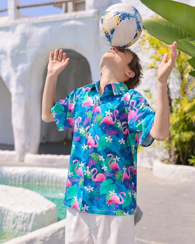 Kids Hawaiian Shirt Boys Button Down Shirt Short Sleeve with Print, Summer Beach Shirt Tropical Shirts for Boys Vacation2