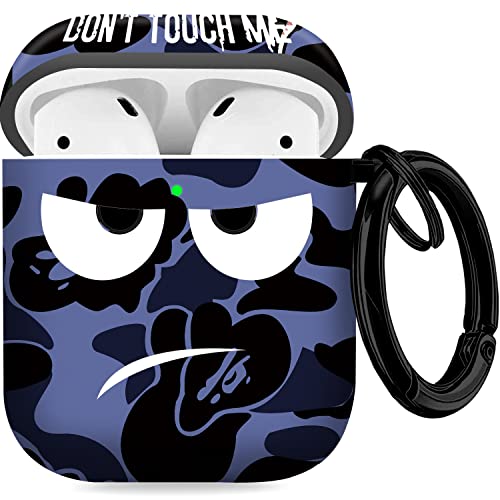 Image of for AirPods Case, Don't Touch Me Airpods Cover with Keychain Soft Cute Shockproof Cover for Women Men Compatible with AirPods 2 /1 Charging Case,Blue