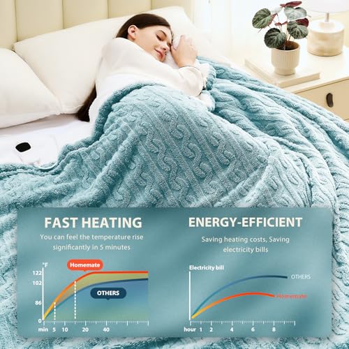 Image of Homemate Electric Heated Blanket Queen - 84 inchx90 inch Heating Bed Blankets Throw with 10 Heating Levels 8 Hours Auto Off Fast Heating Over-Heated Protection Ultra Soft Warm Flannel ETL Certified