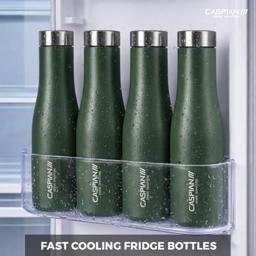 Image of CASPIAN / / / Aqua ISI Certified Stainless Steel Water Bottle 1ltr. (M Green, 1 Litre, Set of 6) | Leak Proof Thunder for Fridge Home Office Travel School Kids Boys Girls Adults Sports Gym Yoga|BPA Free