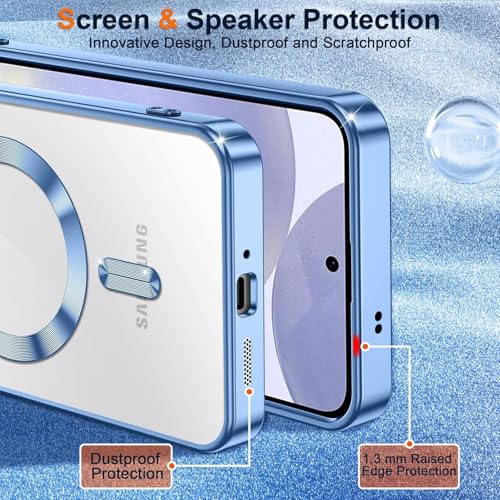 Image of VONZEE Clear Logo Electroplating Transparent Case for Samsung S25 FE 5G, Magnetic Plating [Support for MagSafe Charger] Electroplate TPU Cover, Individual Camera Protection for Each Lens - Sierra Blue