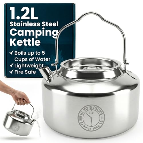Camping Kettle for Boiling Water 1.2L | Stainless Steel Open Fire Coffee & Tea Pots | 5-Cup Water Kettles| Travel Tea Kettle for Outdoor Cooking & Backpacking