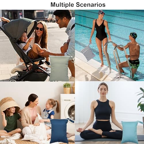 Kawigo Wet Dry Bags 3 Pack Two Zipper Pockets Travel Beach Pool Reusable Waterproof Yoga Gym Bag for Baby Cloth Diaper Swimsuits Wet Clothes Grey Blue 3L03