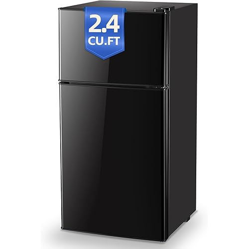 2.4 CU.FT Capacity Black Refrigerator with Freezer Double Door Mini Fridge Small Apartment Refrigerator with 7 Adjustable Temp Control