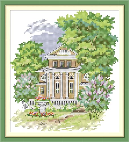 Image of CROSSDECOR Cross Stitch Kits for Adults,Stamped Cross Stitch Kits,DIY Needlepoint Kits for Beginners Counted Embroidery Craft Supplies for Home Decor,Manor 8.5x10.3in