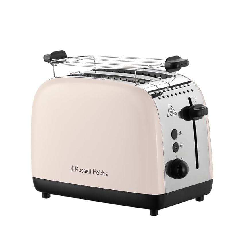 Russell Hobbs Tostapane 2 Fette Colours Plus Jasmine (6 livelli di doratura, Acciaio inox, Fessure lunghe, Tecnologia Fast Toast, High Lift, Scaldabrioche, Scongela/Riscalda/Annulla, 1600W) 26930-56
