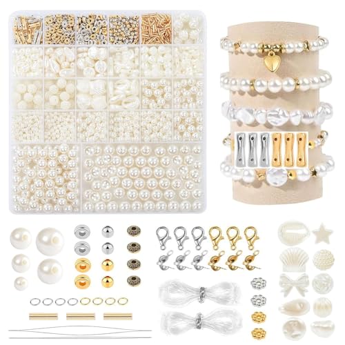 VGECEE White Pearl Set Faux Pearls for Threading Round White Beads 4/6/8/10/12 mm Irregular Shaped Jewellery Beads with Gold Spacer Beads Jewellery Making Set for Jewellery Making VGECEE White Pearl Set Faux Pearls for Threading Round White Beads 4/6/8/10/12 mm Irregular Shaped Jewellery Beads with Gold Spacer Beads Jewellery Making Set for Jewellery Making