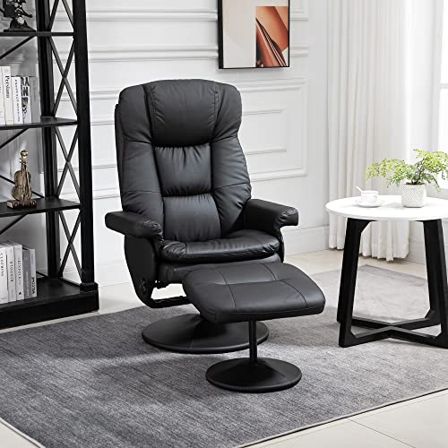 Homcom Recliner And Ottoman With Wrapped Base, Swivel Pu Leather Reclining Chair With Footrest For Living Room, Bedroom And Home Office, Black #TOP1