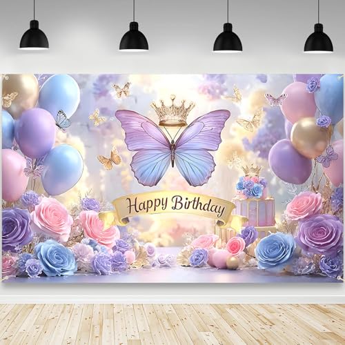 Decoración de fondo mariposa cumpleaños púrpura 70.8 x 43.3 in miniatura 1