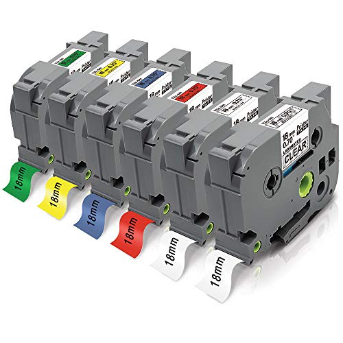 6X Pristar 18mm Ruban Compatible pour Brother TZe-141 TZe-241 TZe-441 TZe-541 TZe-641 TZe-741 TZ Ruban pour Brother P-Touch PT-D400 PT-P710bt D400VP PT-Cube Plus D600VP PT-P750W D450VP P700 PT-1830VP