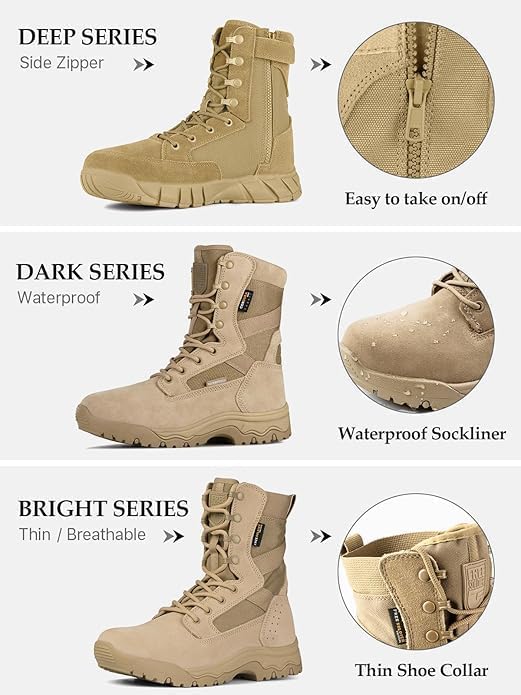 FREE SOLDIER Men's Work Tactical Boots 8 Inches Lightweight Combat Boots Durable Suede Leather Military Boot Desert Boot - Image 7