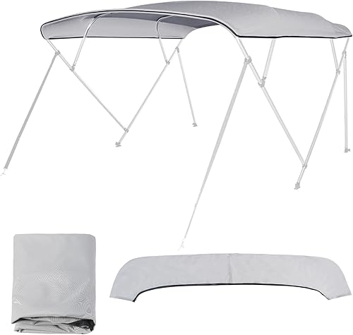 Cubierta de repuesto Bimini de 4 arcos, impermeable, 600D, para barco, con funda de almacenamiento, azulgris, 54-103 pulgadas de ancho x 96 pulgadas