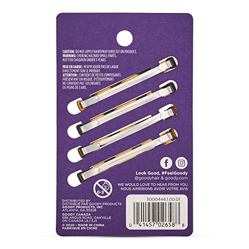 image for Goody Stay Tight Hair Barrettes, 4 Ct, Mock Tort, SlideProof Flat Clip