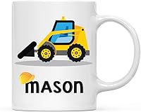 Vista 25 de Andaz Press Taza de chocolate caliente personalizada de 11 onzas para niños, cargador de retroexcavadora de camión de construcción amarilla, 1